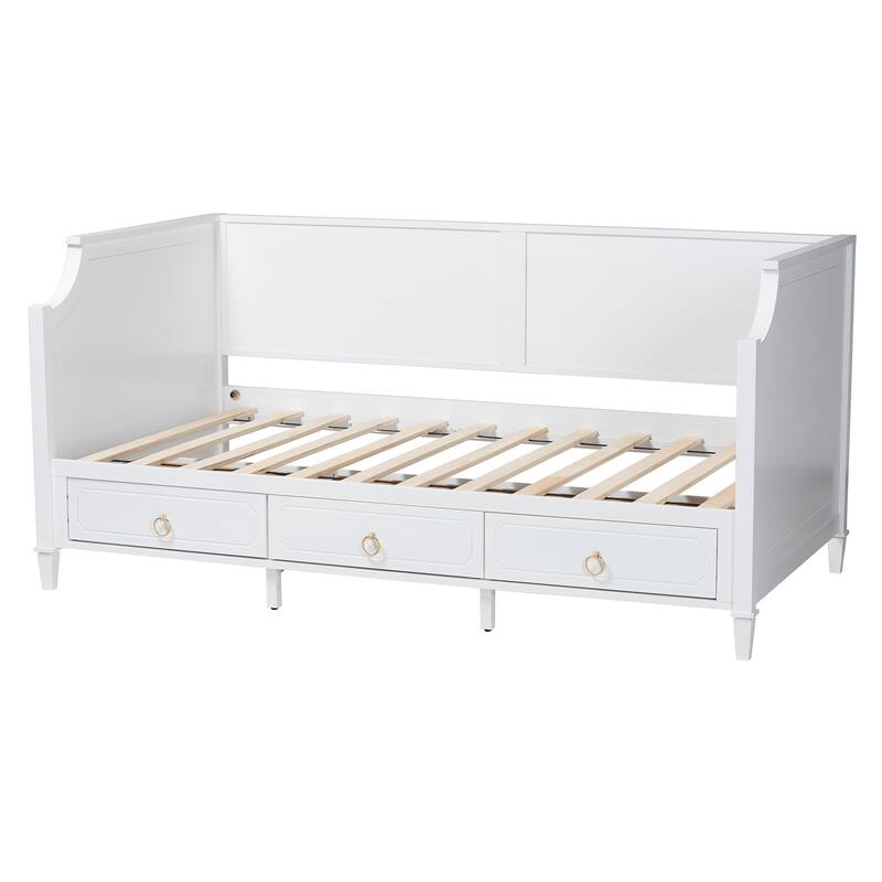 Lowri Classic and Traditional White Finished Wood 3-Drawer Daybed