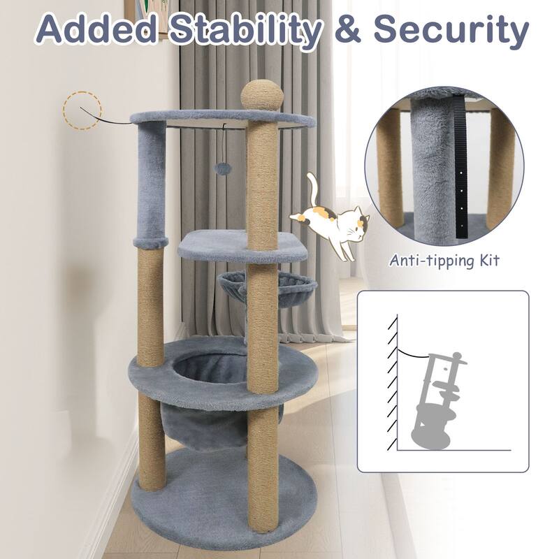 Gymax 48'' Tall Cat Towel w/Cat Nest Scratching Posts Ball Top Perch