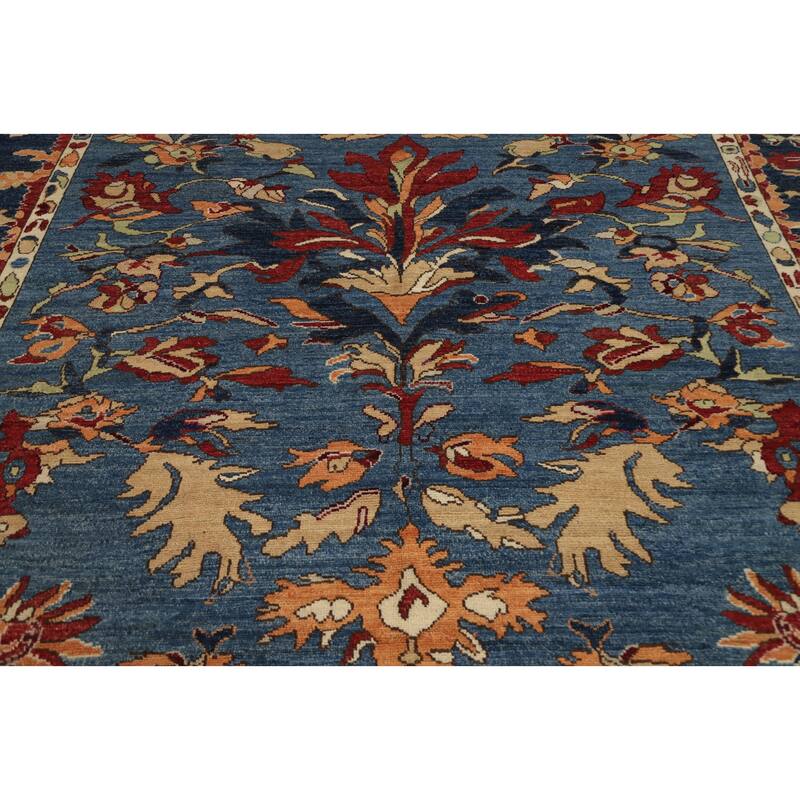 Hand Knotted Oriental 100% Wool Carpet Transitional Floral Navy Blue & Blues Oushak Area Rug - 9' 7'' X 8' 5''
