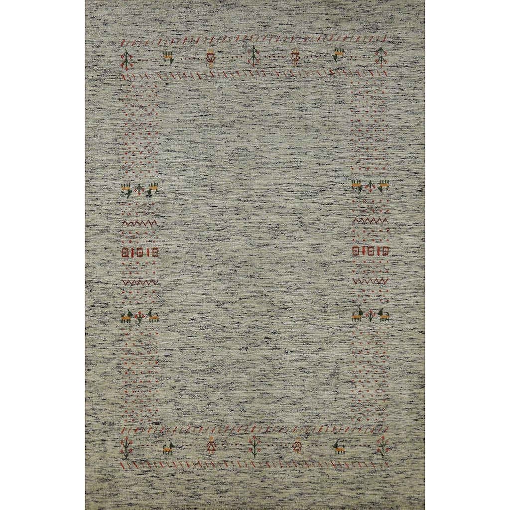 Hand Knotted Oriental 100% Wool Carpet Tribal Animal Pictorial Green Gabbeh Area Rug - 7' 7'' X 5' 3''