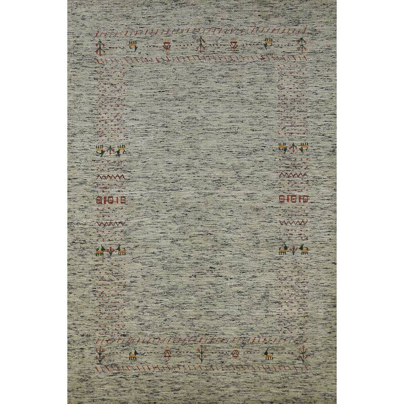 Hand Knotted Oriental 100% Wool Carpet Tribal Animal Pictorial Green Gabbeh Area Rug - 7' 7'' X 5' 3''