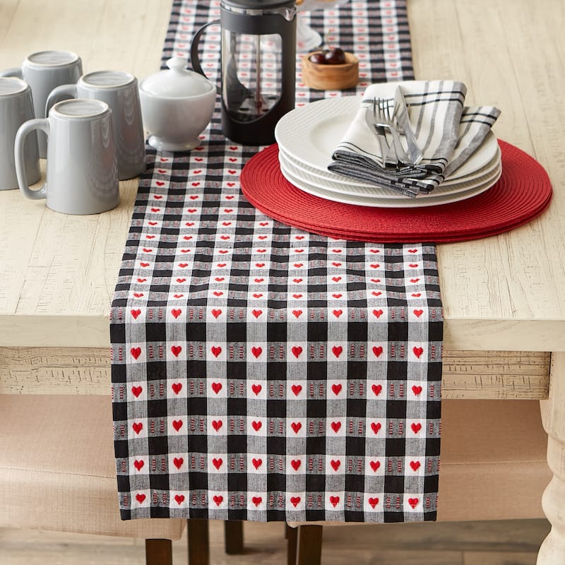 Hearts Dobby Check Table Runner 14x108