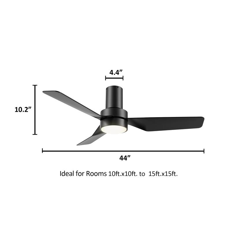 CARRO Nantes 44" ABS 3-Blade Indoor Smart Ceiling Fan with Light and Remote-Flush Mount