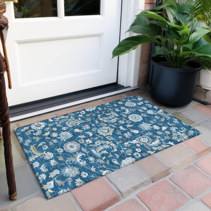 Machine Washable Indoor/ Outdoor Traditional Chantille Rug - Navy - 1'8" x 2'6"