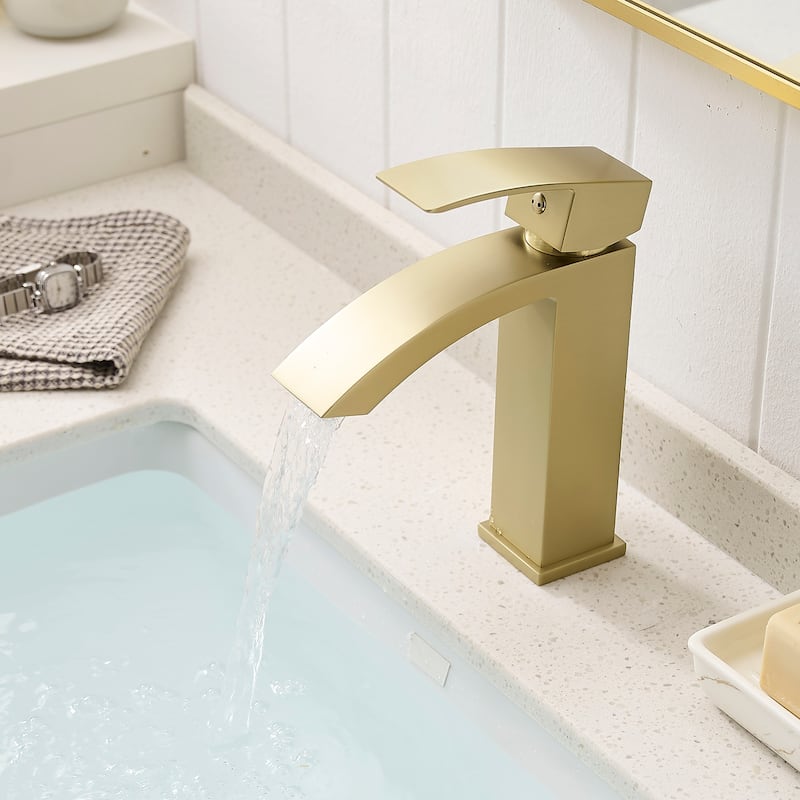 Modern Single Handle Single Hole Bathroom Sink Faucet with Waterfall Sprayer, Rust, Corrosion and Fingerprint Resistant