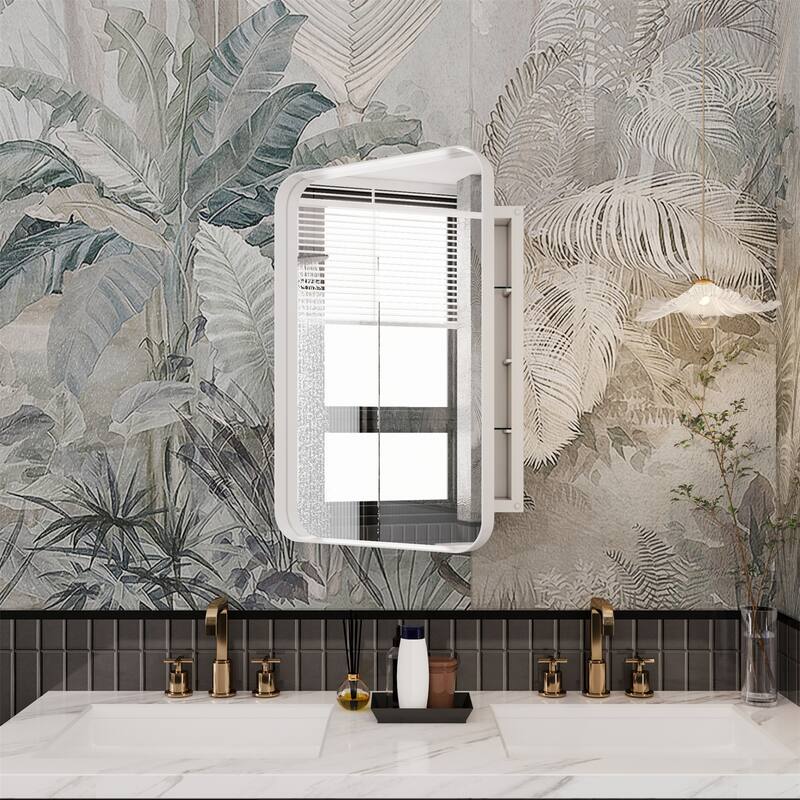 Recessed Metal Framed Medicine Cabinet w/ Mirror & Adjustable Shelves