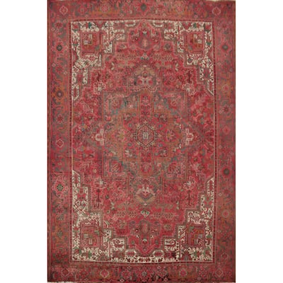 Hand Knotted Oriental 100% Wool Carpet Traditional Medallion Red Heriz Area Rug - 10' 9'' X 7' 10''