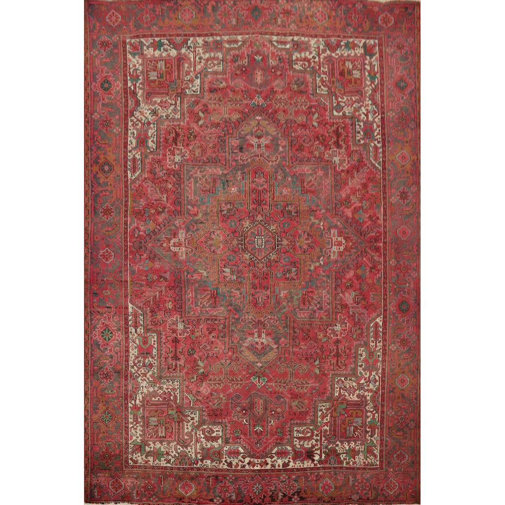 Hand Knotted Oriental 100% Wool Carpet Traditional Medallion Red Heriz Area Rug - 10' 9'' X 7' 10''