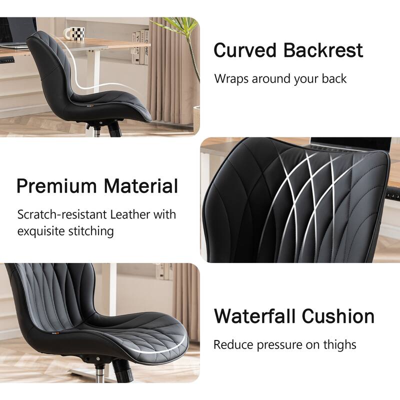Faux Leather Office Chair with Wheels, Upholstered Task Chair