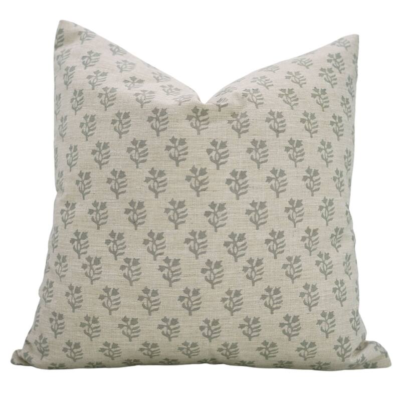Fabdivine Handmade Floral or Weave Yellow Pillow Cover in Soft Linen for Block Print Room Boho Spring Home Décor, Lehar - Pudina- Grey - 18" x 18" - Pillow Covers
