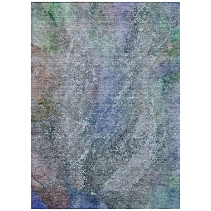 Machine Washable Indoor/ Outdoor Abstract Watercolor Chantille Rug