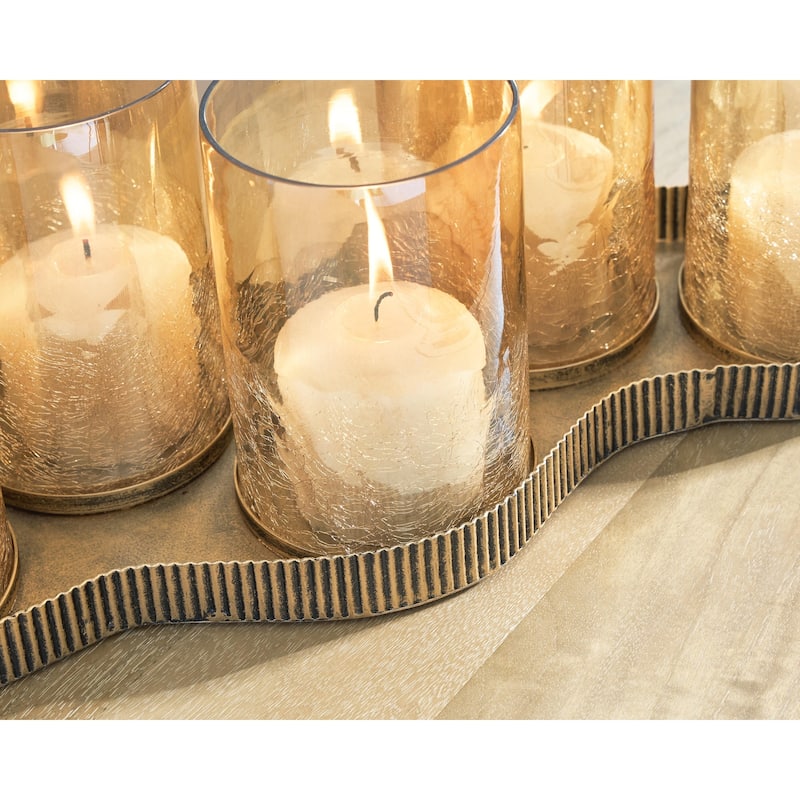 Signature Design by Ashley Evereton Gold/Clear Candle Holder - 19.75" W x 8.25" D x 6.63" H