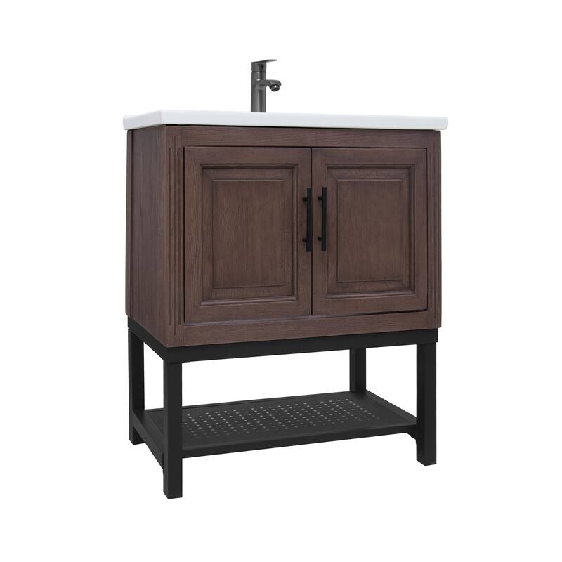Roomfitters 24" Bathroom Vanity with Sink, Freestanding Storage Cabinet with 2 Doors and Open Shelf