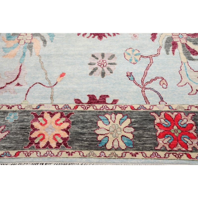 Hand Knotted Trendy Designer Oushak Aqua,Gray Persian Wool Modern & Contemporary Oriental Area Rug (9x12) - 9' 6'' x 12' 2''