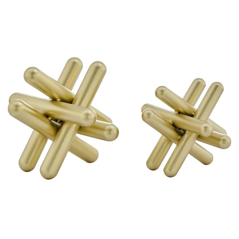 Danya B. Small and Medium Abstract Gold Finish Textured Metal Geometric Sculptures - Set of 2