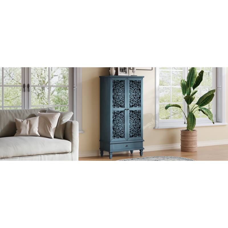 Roomfitters 55'' Tall Storage Cabinet, Carved Wood Accent Sideboard with Solid Wood Legs for Dining Room