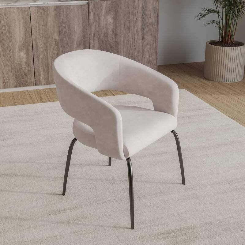 Open Back Dining Chair Upholstered in Leather or Velvet with Iron Legs
