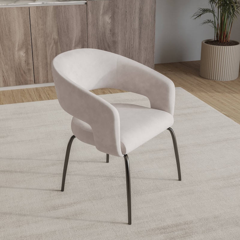 Open Back Dining Chair Upholstered in Leather or Velvet with Iron Legs Set of 2