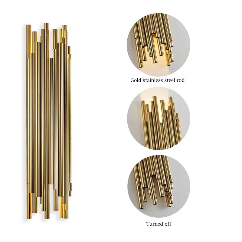 2-Light Gold Stainless Steel Rod Wall Sconce