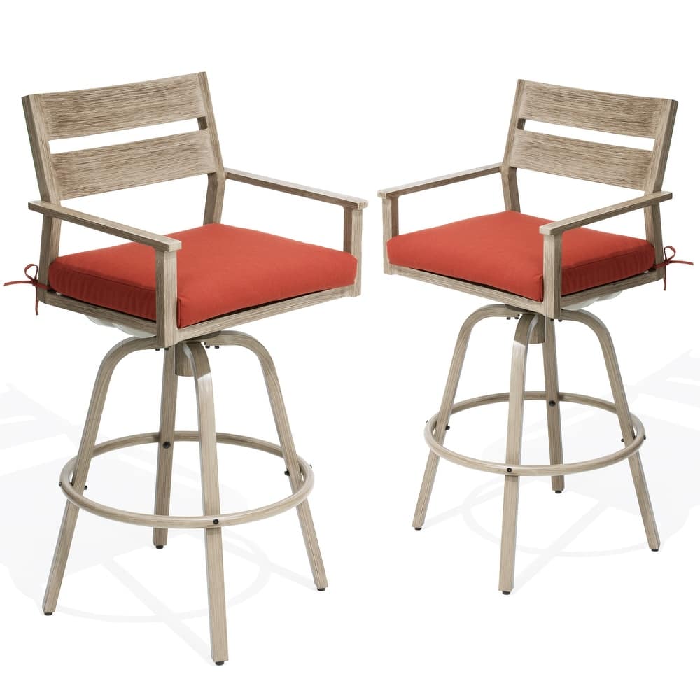 Outdoor Aluminum Patio Bar Stools Swivel Chairs with Sunbrella Cushions - 19.5 in W * 45.3 in H * 17.5 in D