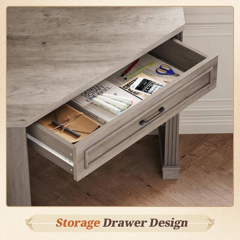 Small Corner Desk Triangle Computer Desk Drawer Storage Shelves