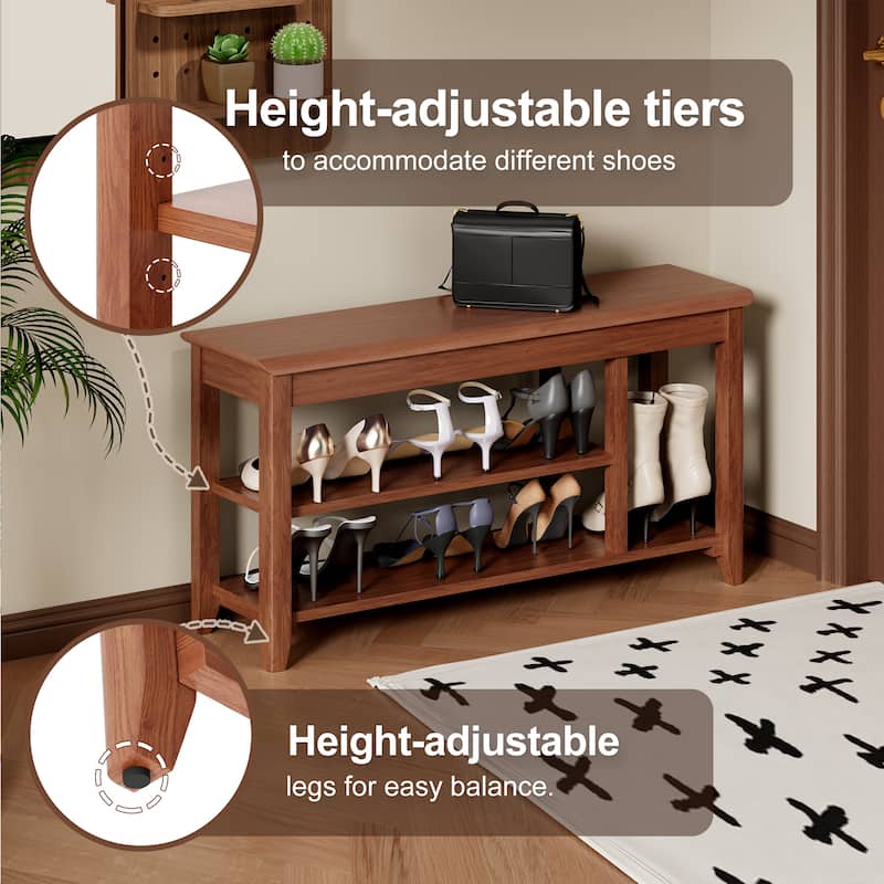 100% Solid Wood Front Door Shoe Rack, Closet Solid Wood Shoe Bench, Load-Bearing 550 Pounds, Hallway Shoe Rack With Space