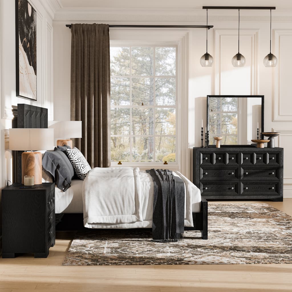 Furniture of America Durem Modern Classic 5-Piece Solid Wood Panel Bedroom Set with 3-Drawer Nightstand