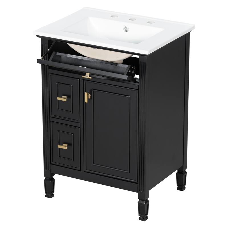 GDFStudio - Benjamin Hawthorne Modern Freestanding Bathroom Vanity with Flip Drawer Storage