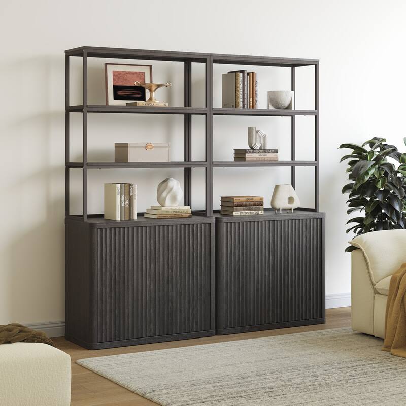 70.8"H Shelving Unit with 2 Doors:Transforming Kitchen and Study Spaces