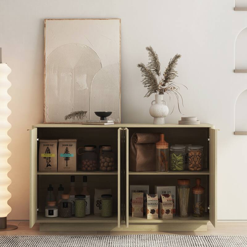 Fluted Glass Buffet Cabinet, Modern Wood Sideboard with Adjustable Shelves and Storage - Accent Console Table|Wood