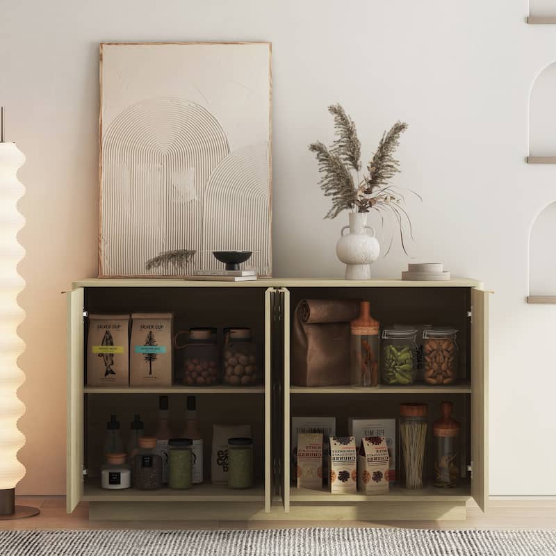 Wood Modern Buffet Cabinet with Storage, Fluted Sideboard Large Buffet with Adjustable Shelves, Credenza, Accent Cabinet