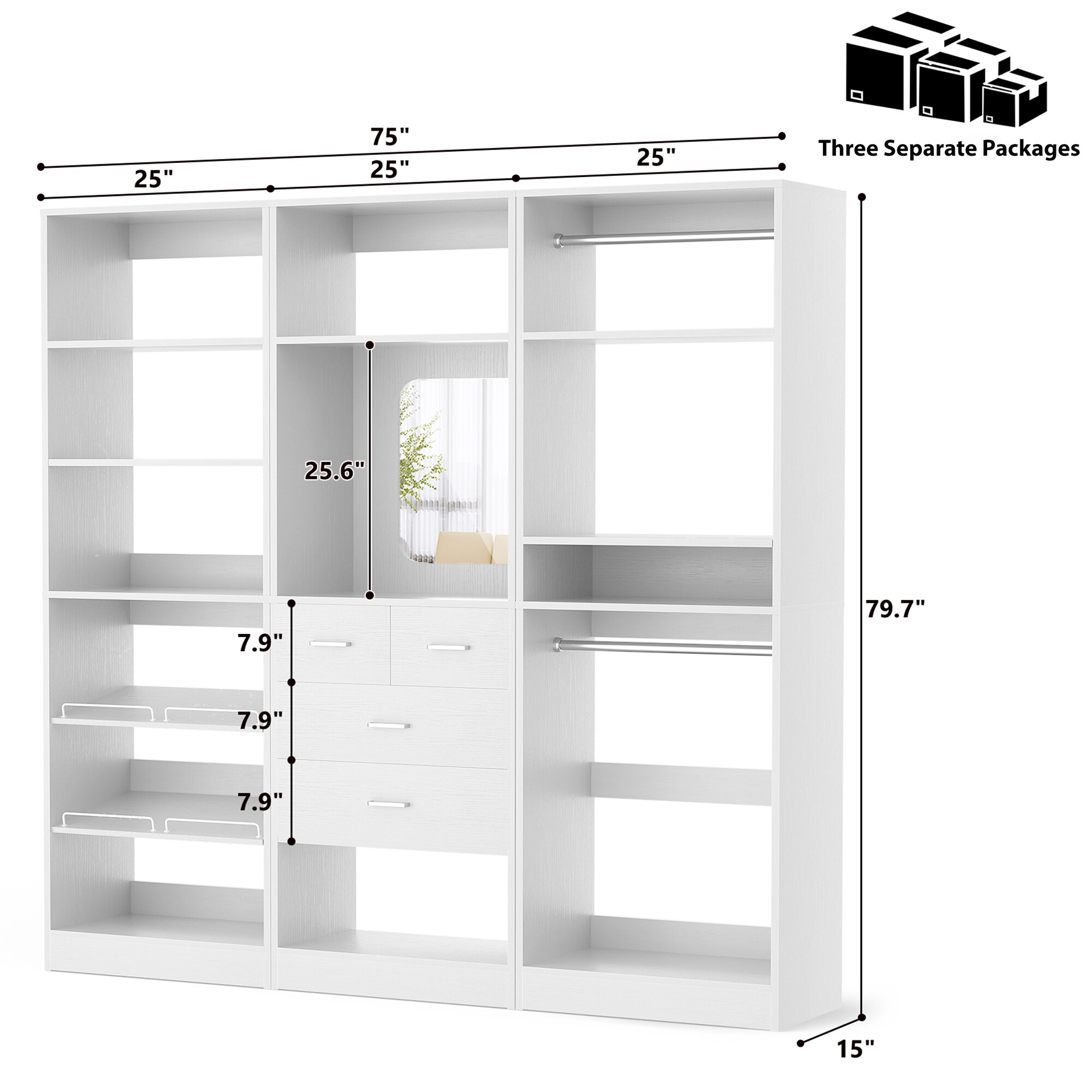 Cimly Set of 3 Freestanding Closet System with Drawers and Shoe