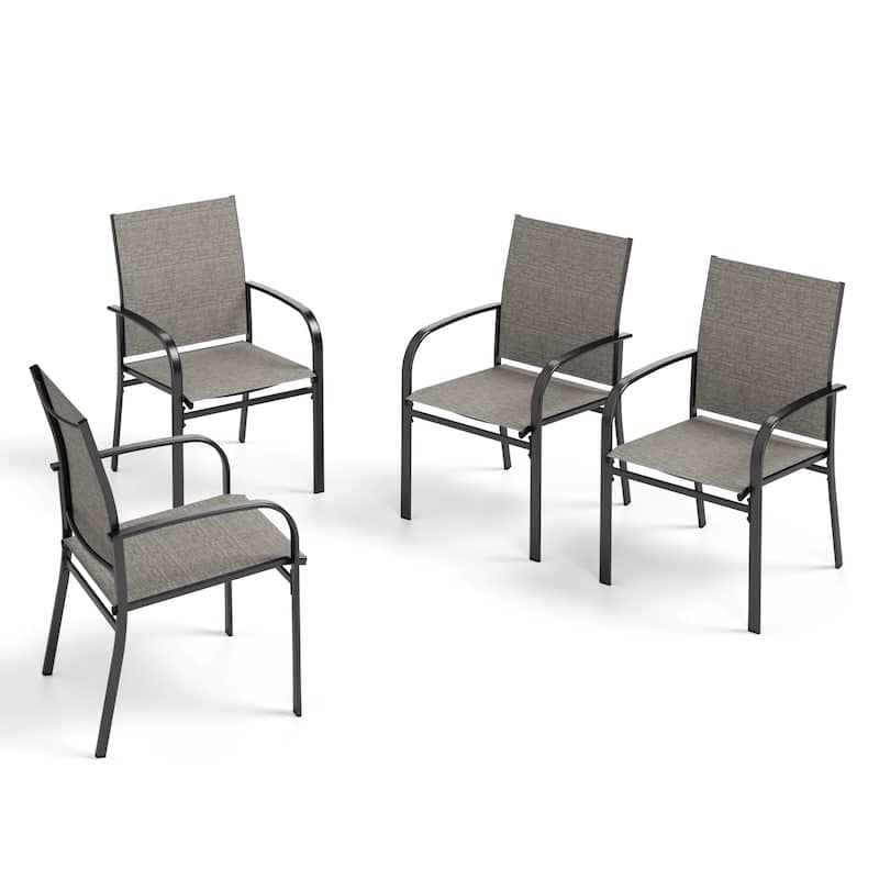 MAISON ARTS 4/6 Pieces Patio Dining Chairs, 3-Color Outdoor Textilene Dining Chairs - Brown-4 Pieces