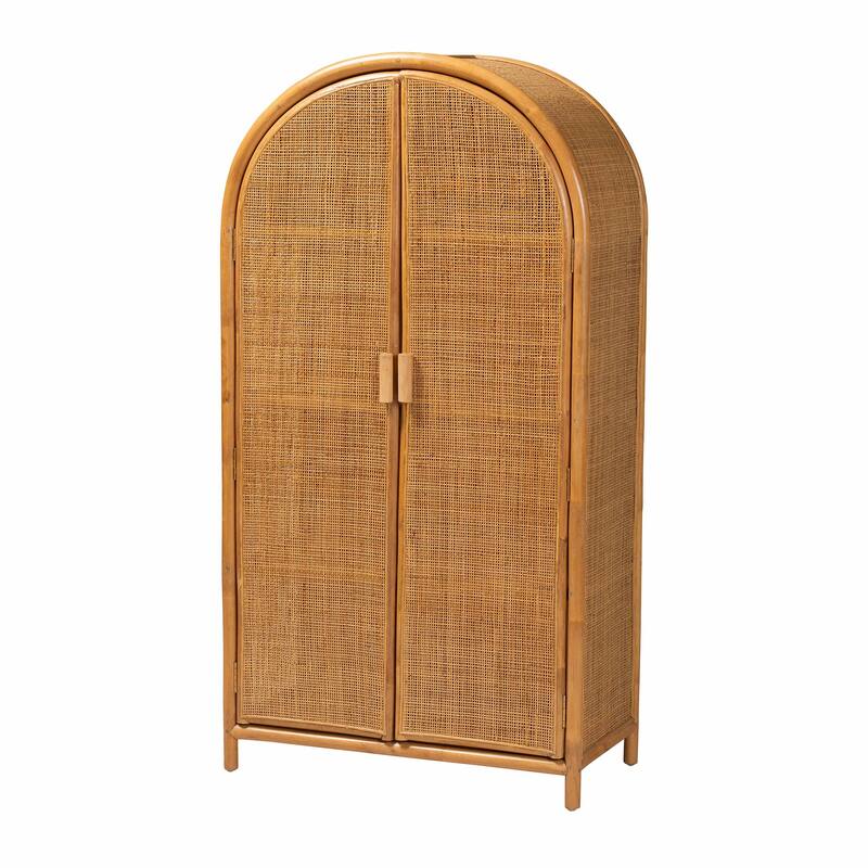 Paloma Arched Rattan Accent Cabinet with Shelves - Handwoven Cane Unit with Door, Boho Chic Furniture for Living Room