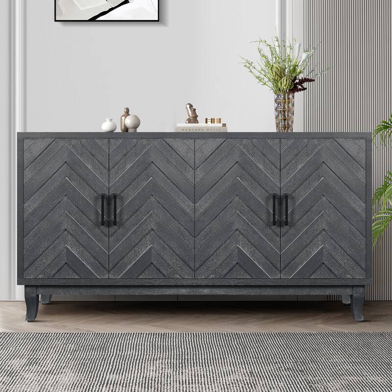 4-Door Lacquered Buffet Cabinet with Adjustable Shelves for Entryway & Living Room Storage Solutions