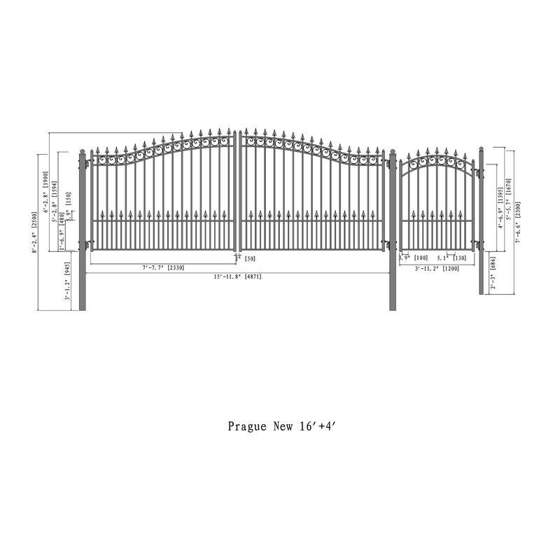 ALEKO Steel Dual Prague Style Driveway 16 ft Gate with Pedestrian Gate - 16 ft x 6 ft / 5 ft x 4 ft