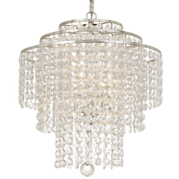 slide 2 of 7, Arielle Crystal 18" wide Silver Chandelier - 18'' W x 20.5'' H - 18'' W x 20.5'' H 18'' W x 20.5'' H