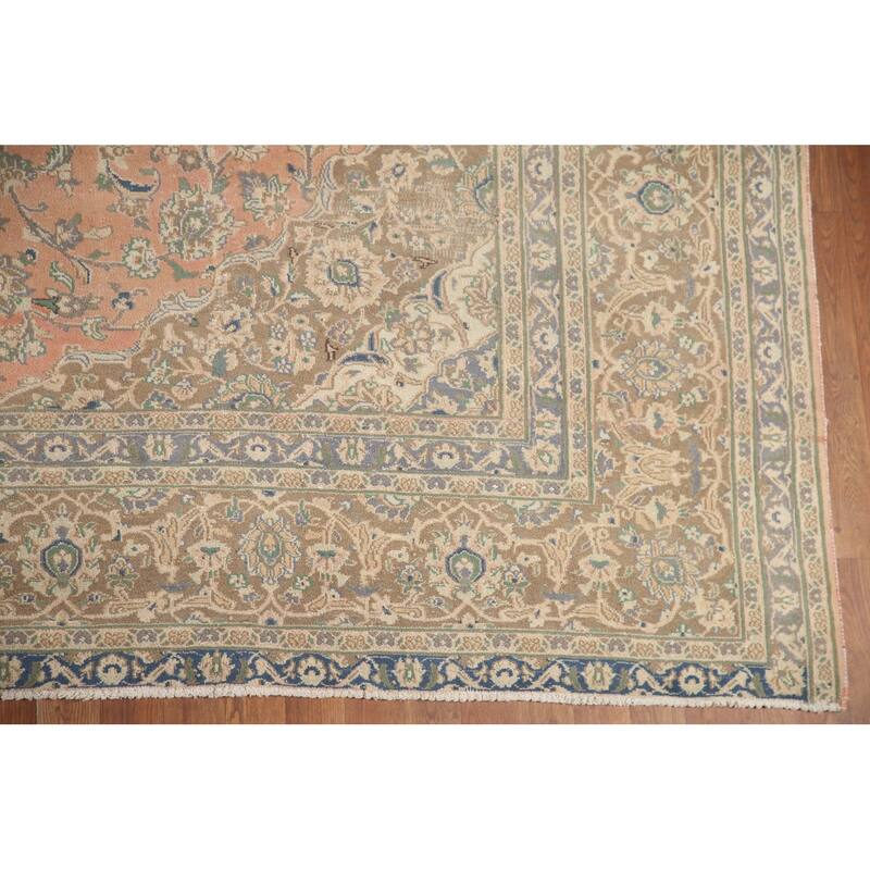 Hand Knotted Oriental 100% Wool Carpet Traditional Floral Coral Mashad Area Rug - 12' 6'' X 9' 7''