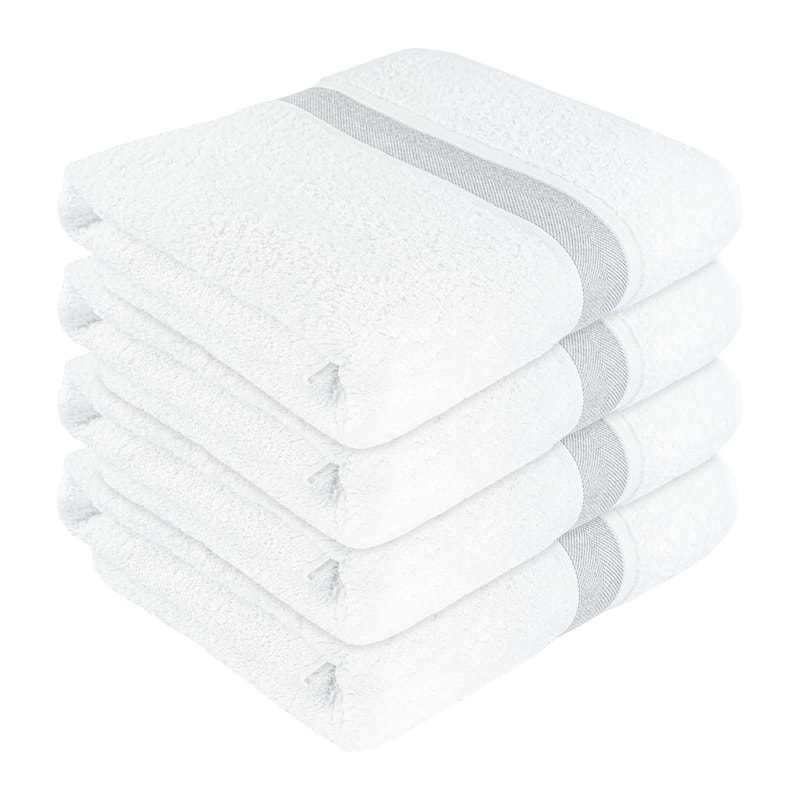 Large Bath Towel - Ultra-Absorbent Natural Cotton Bath Sheet Towel for Bathroom - 35 x 67 Inches Thick Luxury Bath Towel - White & Silver - Pack of 4