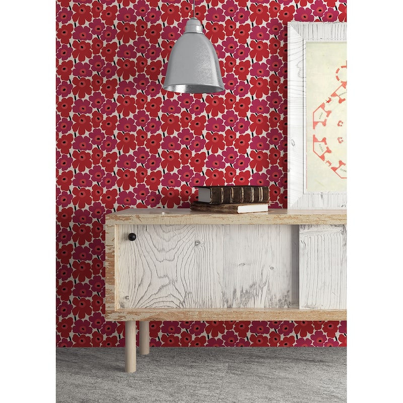 Marimekko Red Pieni Unikko Peel & Stick Wallpaper