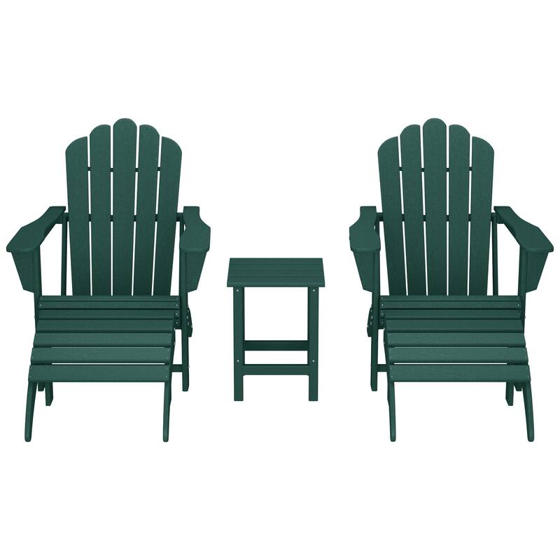 Aderson Outdoor Poly Adirondack Chair with Side Table and Ottoman 5-Piece Set - Dark Green
