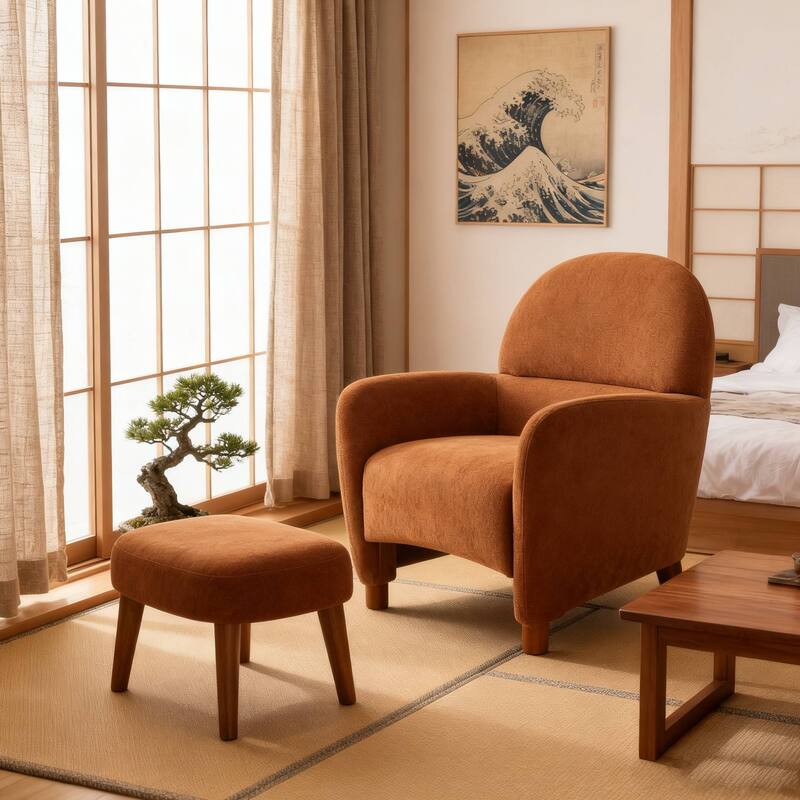 Modern Lazy Chair with Footrest Ottoman - Upholstered Leisure Sofa Chair, Reading Corner Chair for Small Space