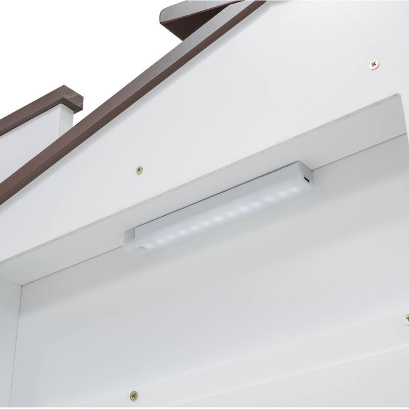 Roomfitters Twin Platform Bed with House Headboard, Built-in Shelf, Wood Slat Frame, Decorative Roof Design, White