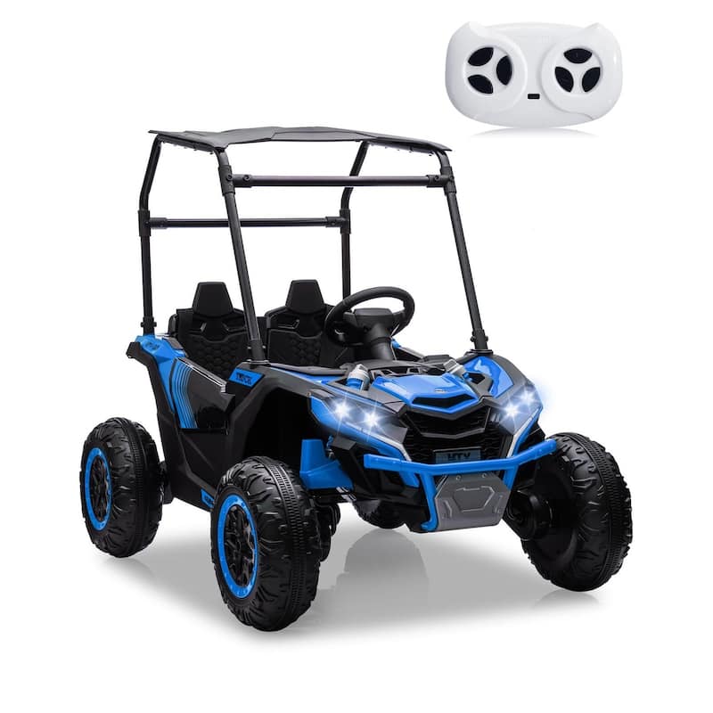 24V 2 Seater Kids Ride On Utv, 4WD Electric Truck with Sun Shade - Blue