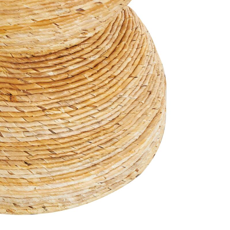 Banana Leaf Handmade Woven Accent Table with Wooden Tabletop - Light Brown - Roche River Decor