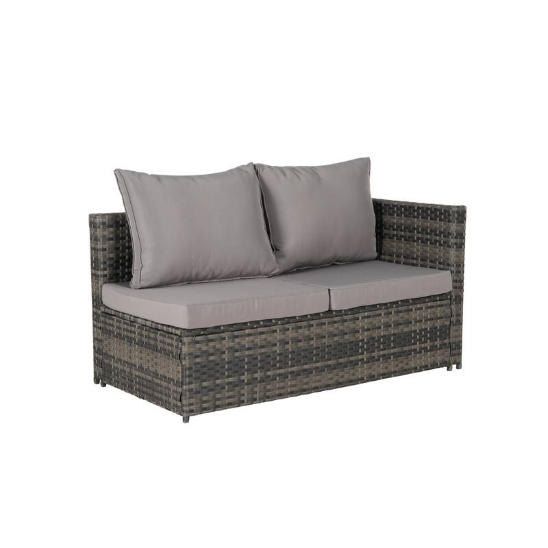 6-Piece Outdoor Patio Wicker Sectional Sofa Set with Corner Table & Glass Top Table