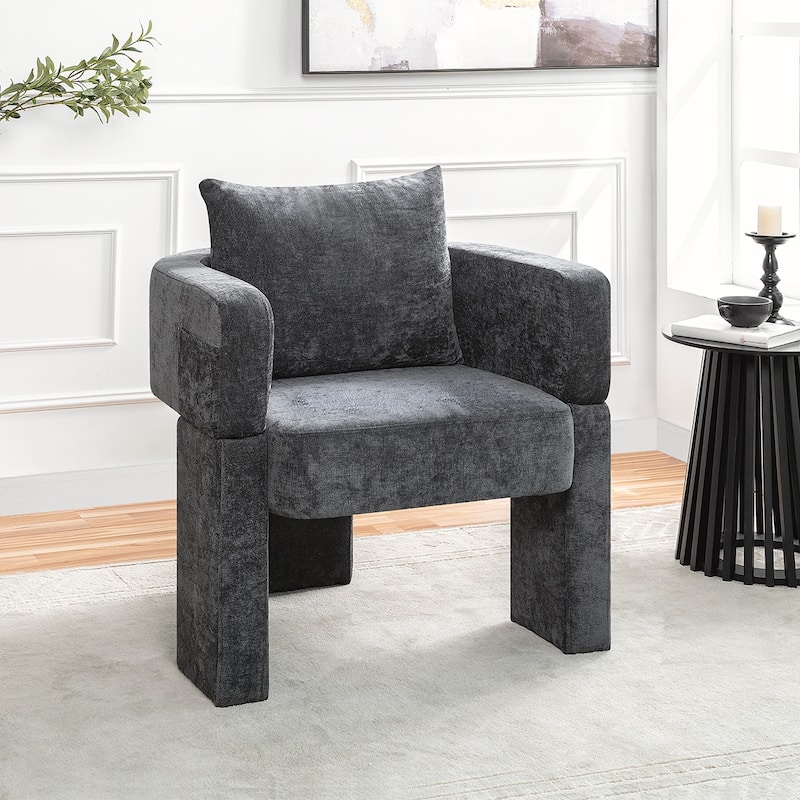 3-Leg Chenille Accent Chair With Removable Pillow - Grey