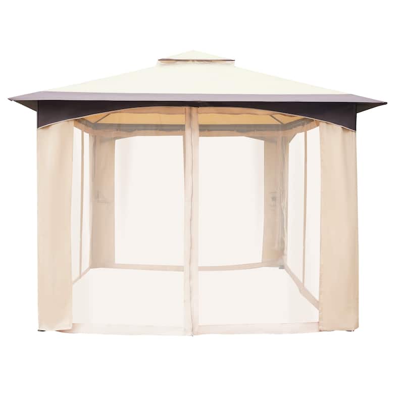 Outsunny 10' x 12' Soft Top Outdoor Gazebo Canopy with Double Roof, Beautiful Design with Eaves, & Mesh Sidewall