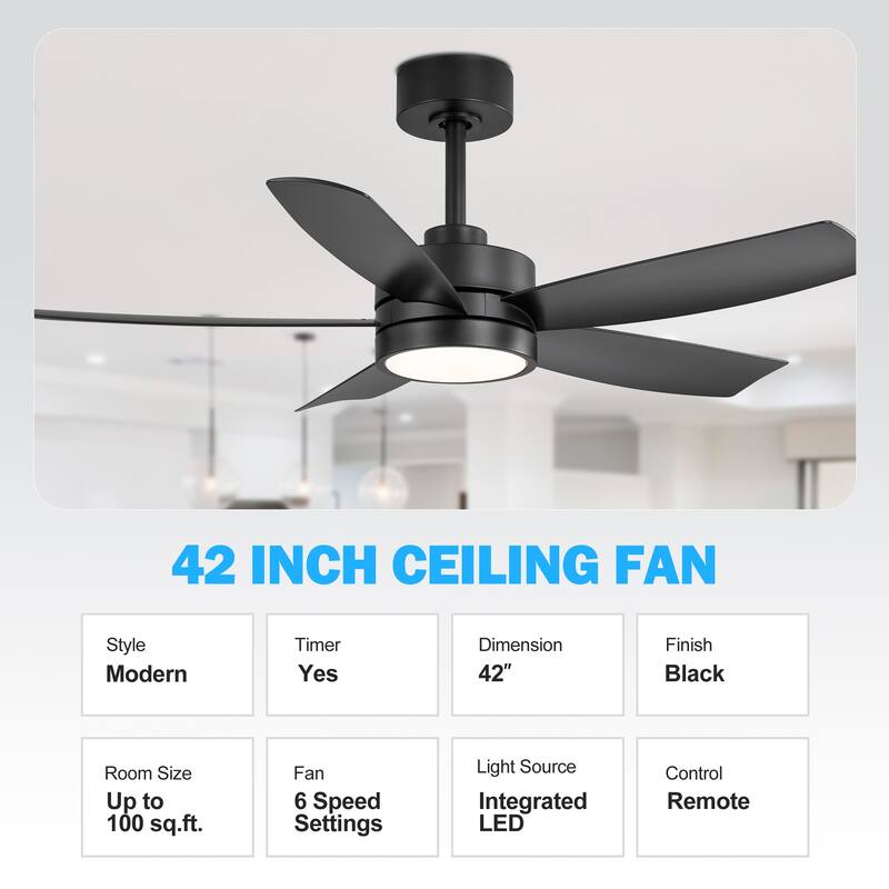 Breezary 65"/52"/42" 5-Blade LED Ceiling Fan with Light Kit and Remote