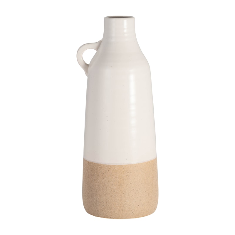 Sagebrook Home Accent White and Tan Neutral Vase, Artisanal Design, Elegant Decor Piece